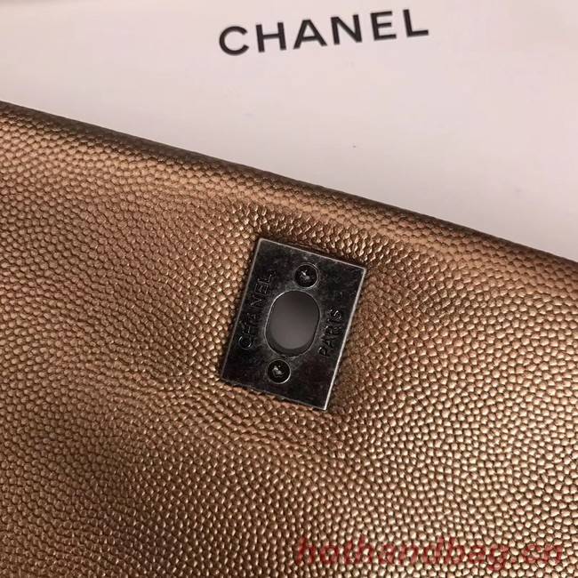 Chanel original Caviar leather flap bag top handle A92290 bronze&silver-Tone Metal