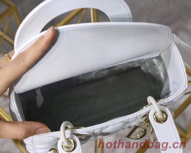 Dior lucky badges Original sheepskin Tote Bag A88035 white