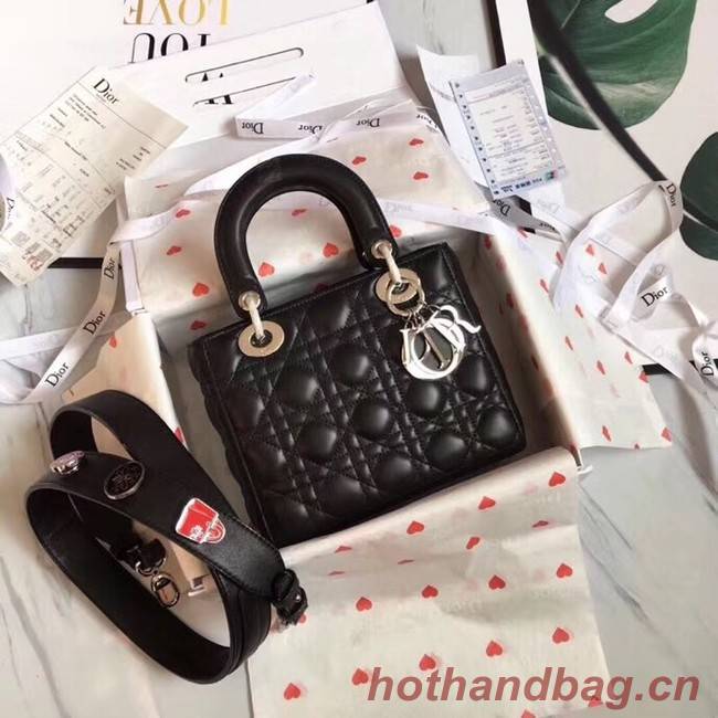 Dior lucky badges Original sheepskin Tote Bag A88035 black