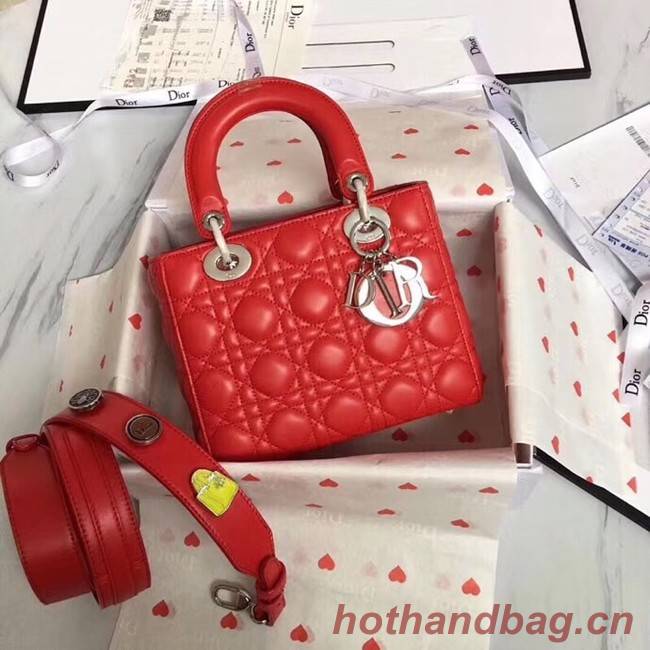 Dior lucky badges Original sheepskin Tote Bag A88035 red