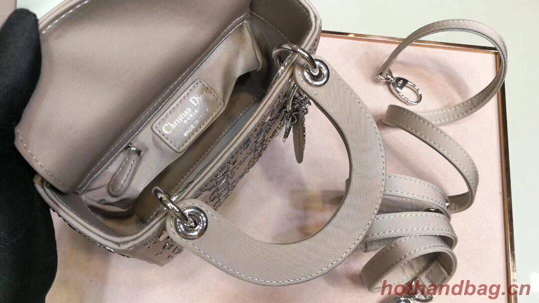 Dior Lady Original Silk Satin-Encrusted Satchel Bag 2369 Gray