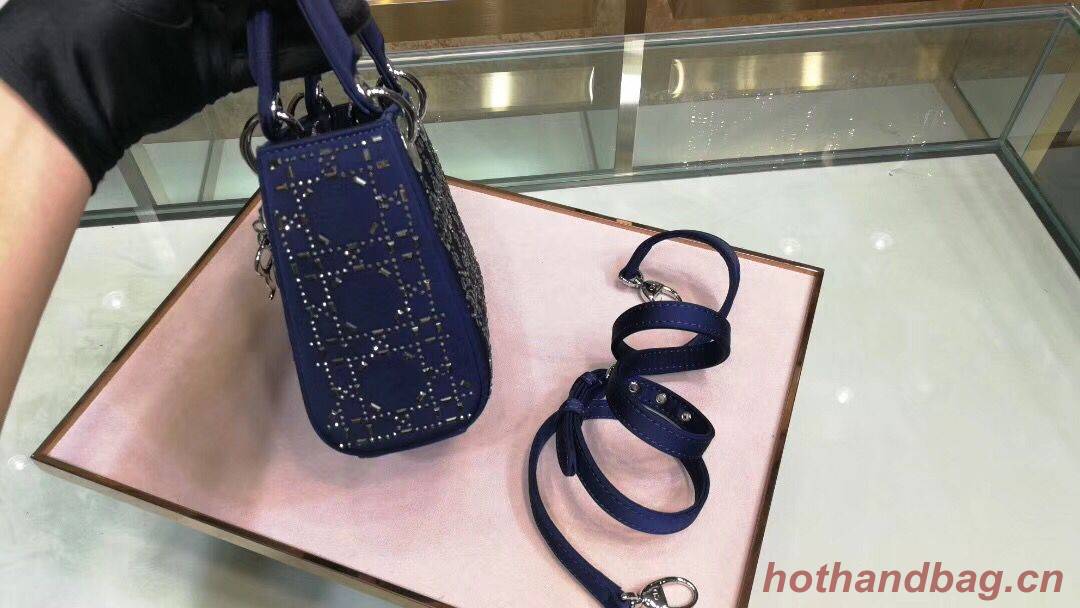 Dior Lady Original Silk Satin-Encrusted Satchel Bag 2369 Navy