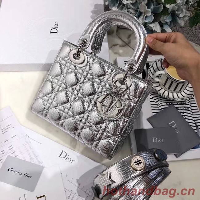 Dior lucky badges Original sheepskin Tote Bag A88035 silver