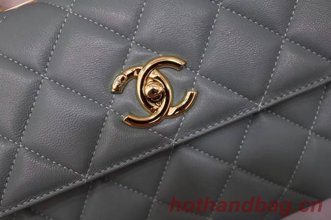 Chanel CC original lambskin top handle flap bag 92236 green&Gold-Tone Metal