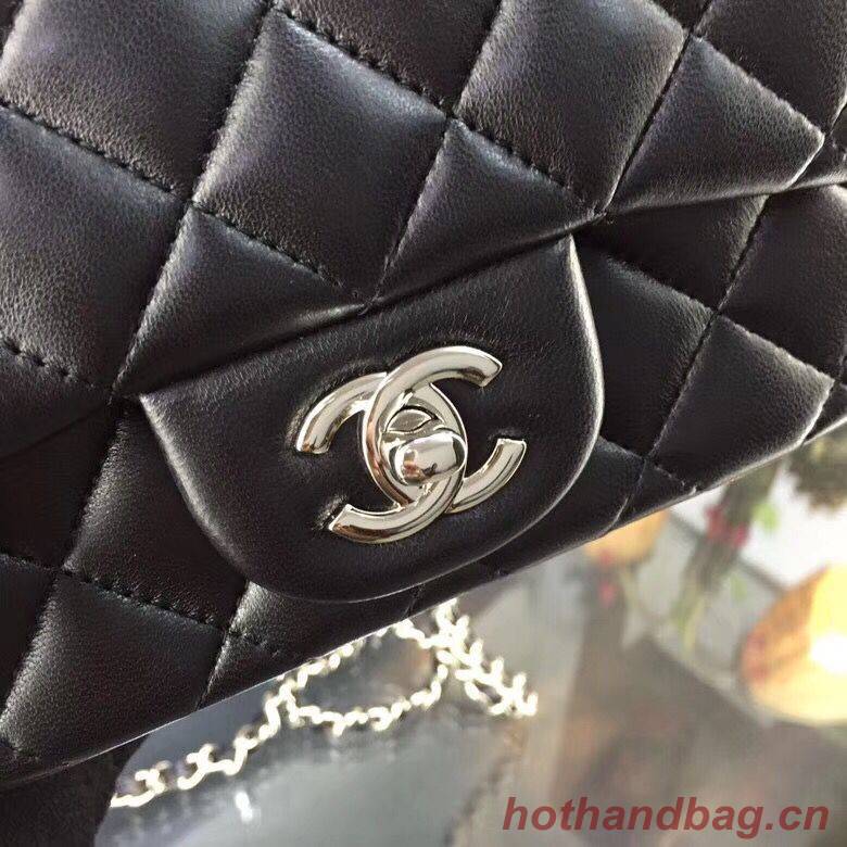 Chanel Classic MINI Flap Bag Original Sheepskin Leather A1115 Black Sliver Chain