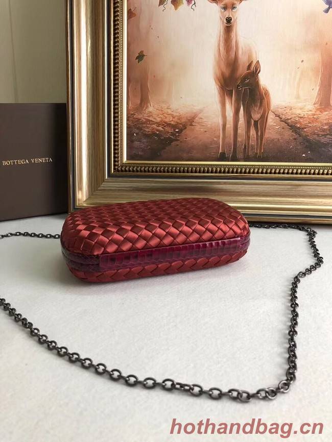 BOTTEGA VENETA Knot snakeskin-trimmed satin clutch 62548 Burgundy