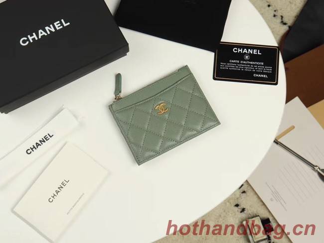 Chanel classic card holder Grained Calfskin & Gold-Tone Metal A84105 green