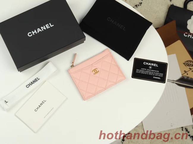 Chanel classic card holder Grained Calfskin & Gold-Tone Metal A84105 pink