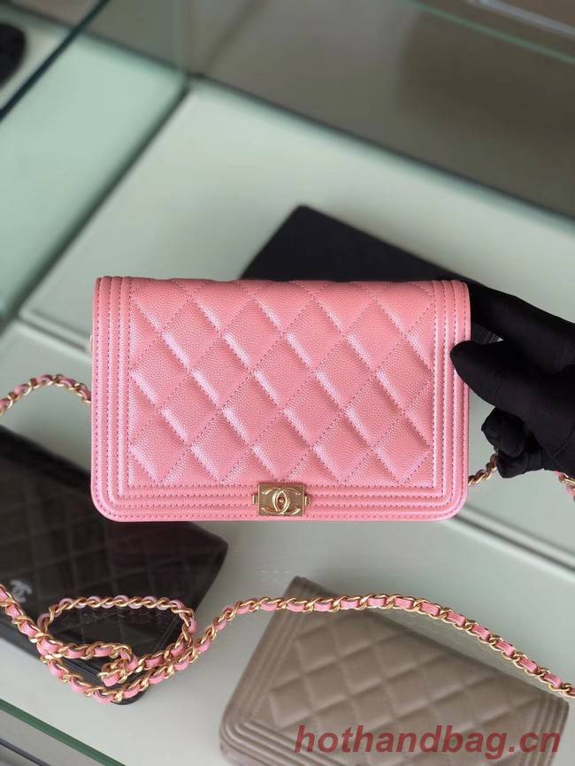 BOY CHANEL Original Wallet on Chain & Gold-Tone Metal B80287 Pink