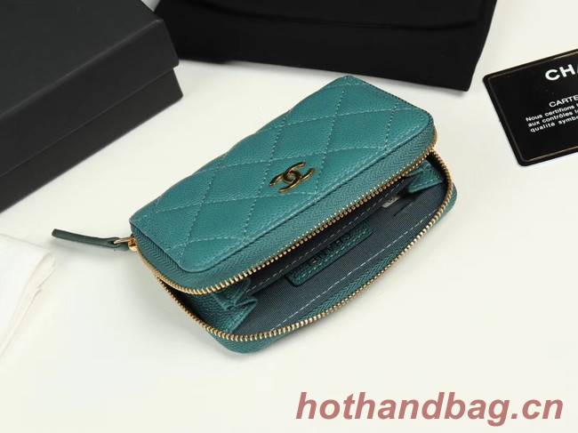 Chanel classic card holder Grained Calfskin & Gold-Tone Metal A69271 green