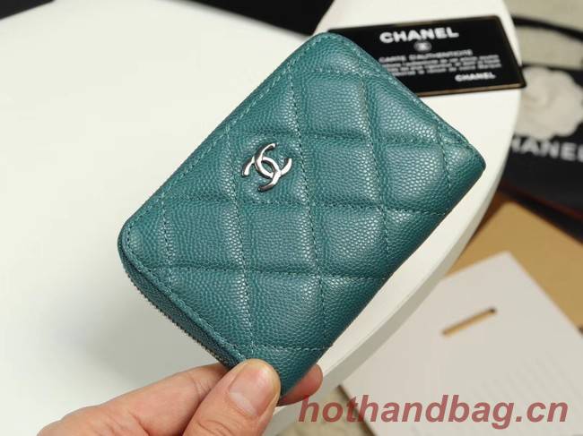 Chanel classic card holder Grained Calfskin & silver-Tone Metal A69271 green