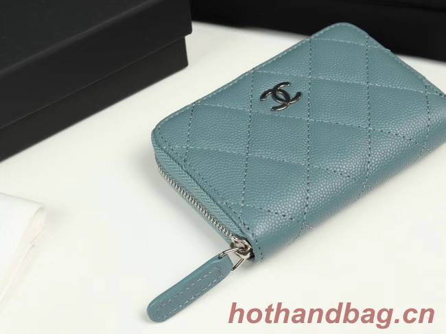 Chanel classic card holder Grained Calfskin & silver-Tone Metal A69271 light Blue