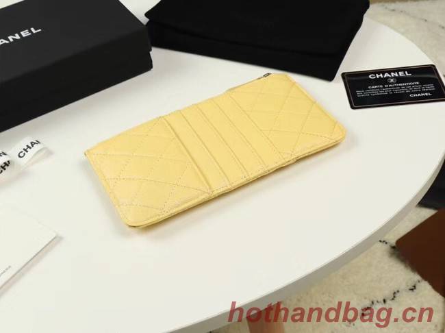 Chanel Calfskin Leather Card packet & Gold-Tone Metal A81598 yellow