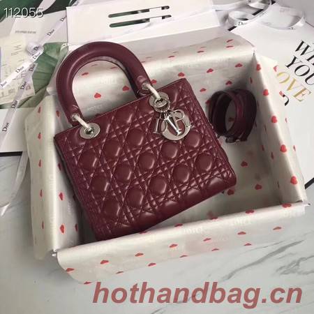 LADY DIOR LAMBSKIN BAG CAL44550 burgundy&silver-tone metal