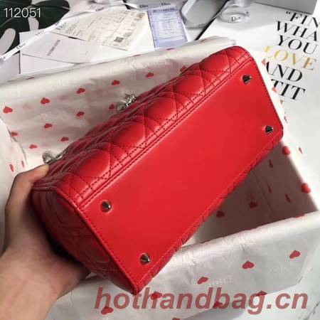 LADY DIOR LAMBSKIN BAG CAL44550 red&silver-tone metal