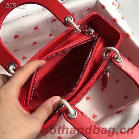 LADY DIOR LAMBSKIN BAG CAL44550 red&silver-tone metal