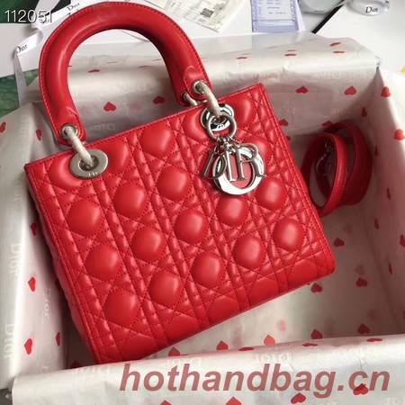 LADY DIOR LAMBSKIN BAG CAL44550 red&silver-tone metal