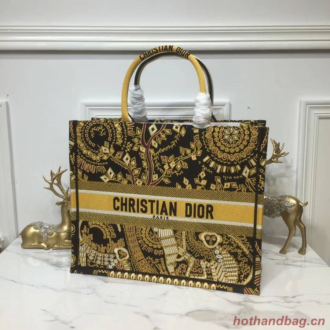 DIOR BOOK TOTE BAG IN EMBROIDERED CANVAS C1286 Gold