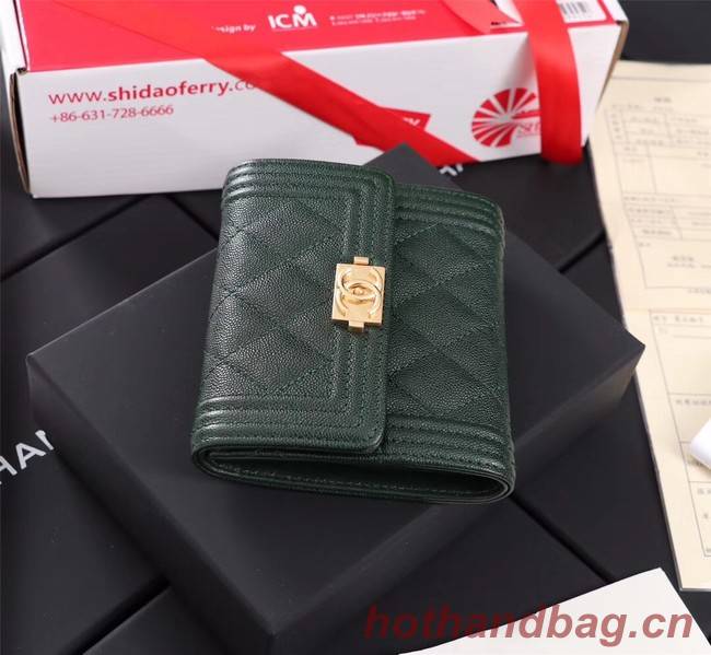 Chanel Calfskin Leather & Gold-Tone Metal A80734 Blackish green