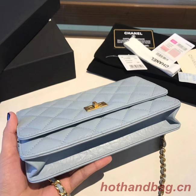 Chanel Calfskin & Gold-Tone Metal S33814 light blue