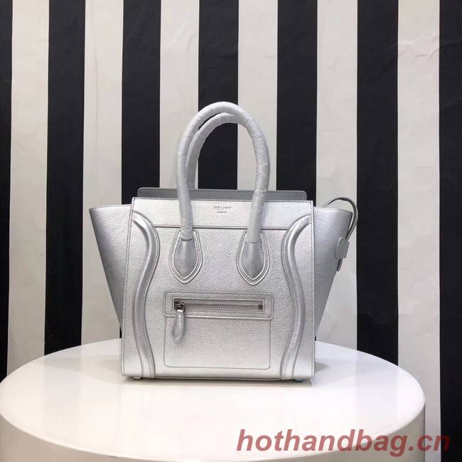 CELINE MICRO LUGGAGE HANDBAG IN LAMINATED LAMBSKIN 167793-26 silver