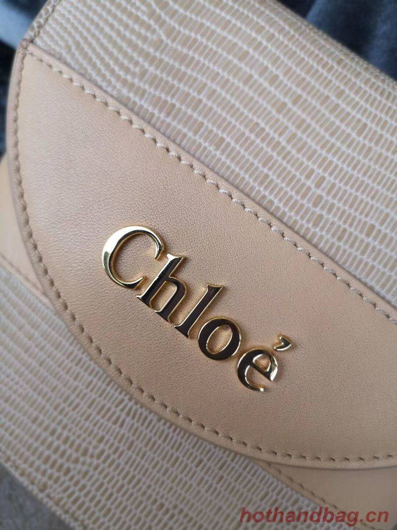 Chloe Small Aby Lock Chain Bag in Embossed Lizard Effect on Calfskin & Goatskin 3S035 Apricot