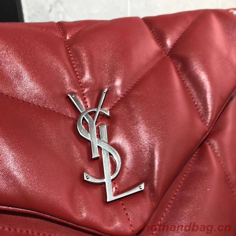 Yves Saint Laurent LOULOU PUFFER MEDIUM BAG IN QUILTED CRINKLED MATTE LEATHER Y577475 Red