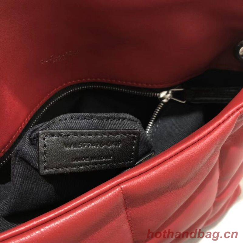 Yves Saint Laurent LOULOU PUFFER SMALL BAG IN QUILTED CRINKLED MATTE LEATHER Y577476 Red