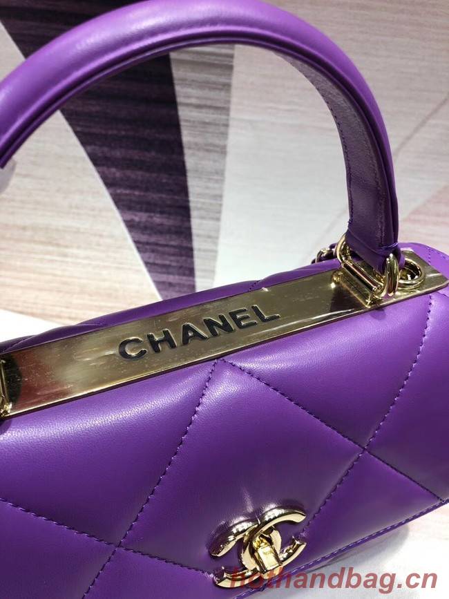 Chanel CC original lambskin top handle flap bag A92236 purple&Gold-Tone Metal