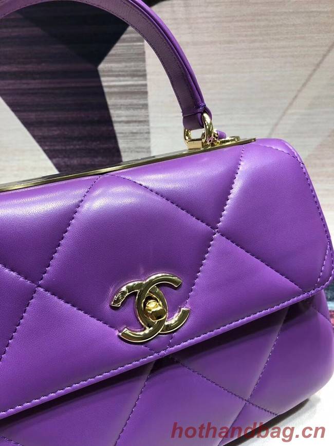 Chanel CC original lambskin top handle flap bag A92236 purple&Gold-Tone Metal