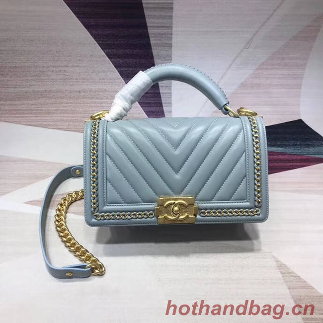 Chanel Leboy Original leather Shoulder Bag V67086 light blue & gold -Tone Metal