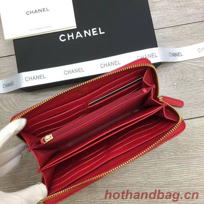 Chanel sheepskin & Gold-Tone Metal Wallet A6870 red