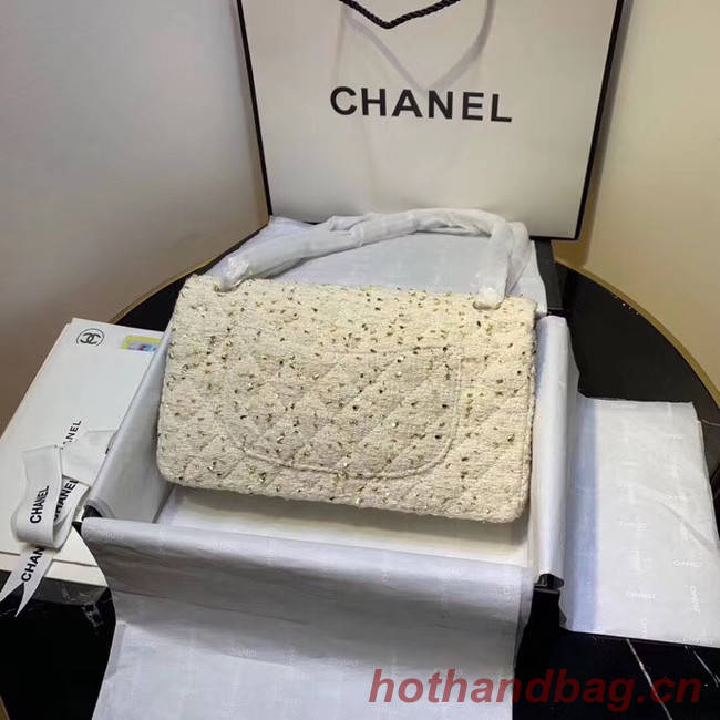 CHANEL Tweed Calfskin -Tone & Gold-Tone Metal AS1112 white