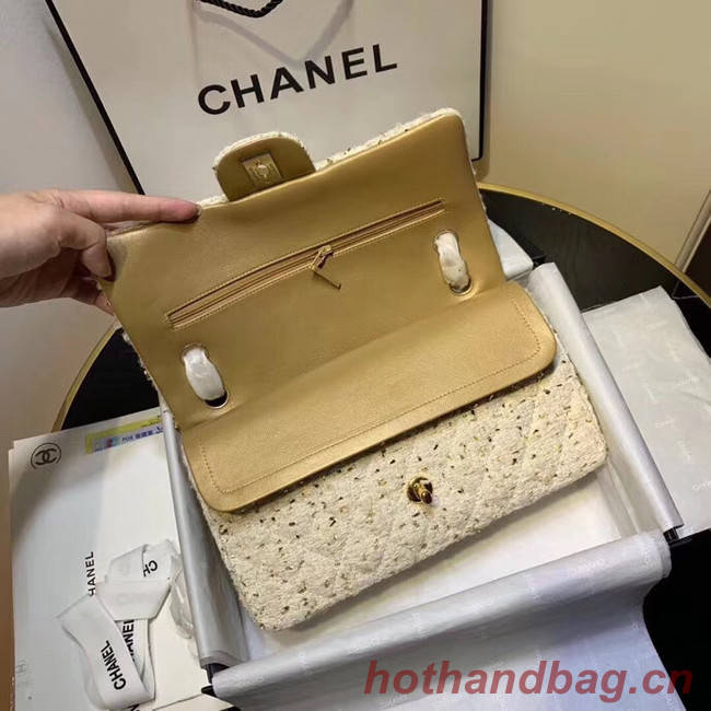 CHANEL Tweed Calfskin -Tone & Gold-Tone Metal AS1112 white