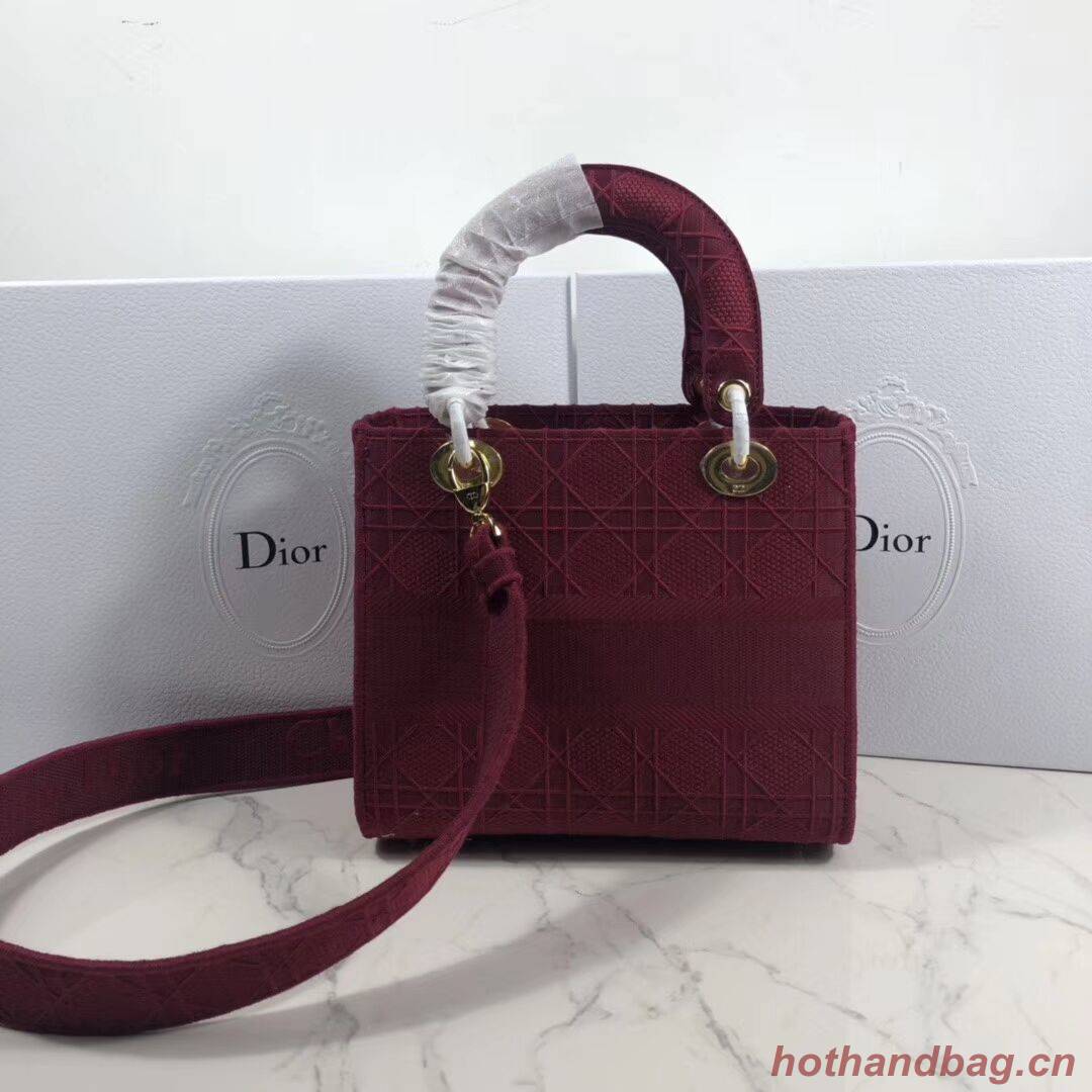 LADY DIOR TOTE BAG IN EMBROIDERED CANVAS C4532 Bordeaux