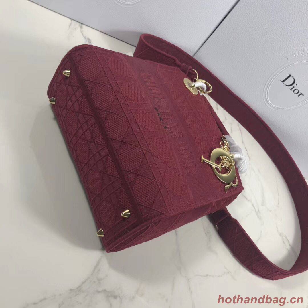 LADY DIOR TOTE BAG IN EMBROIDERED CANVAS C4532 Bordeaux