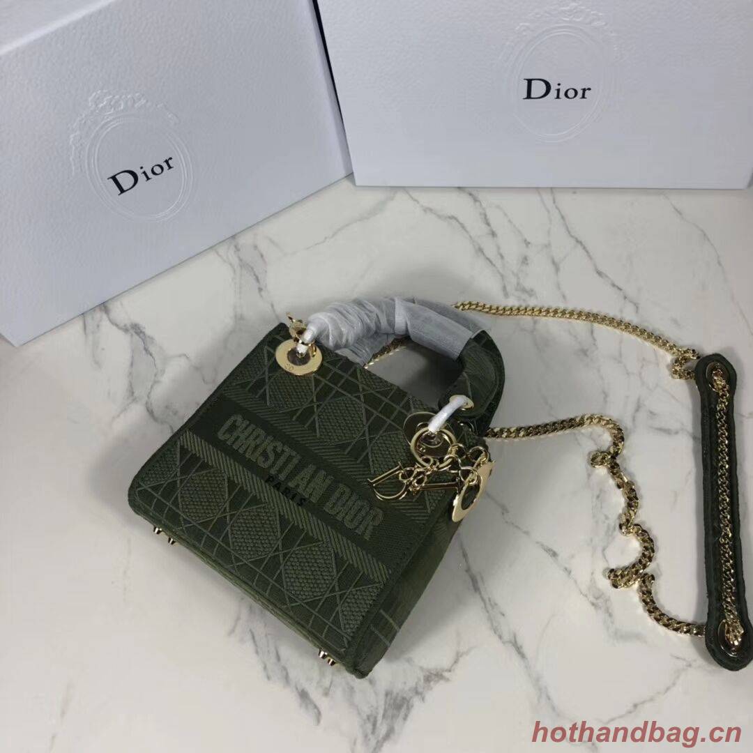 MINI LADY DIOR TOTE BAG IN EMBROIDERED CANVAS C4531 Blackish green