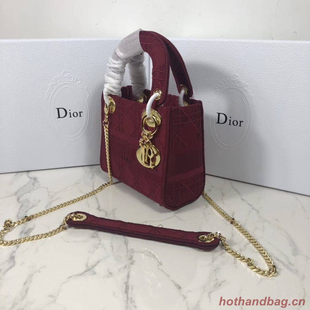 MINI LADY DIOR TOTE BAG IN EMBROIDERED CANVAS C4531 Bordeaux