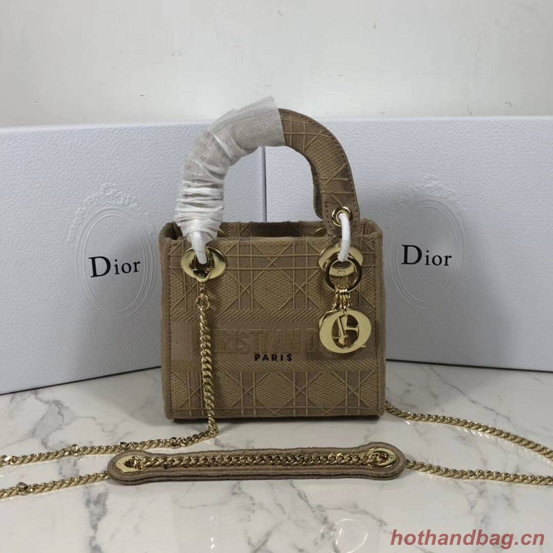 MINI LADY DIOR TOTE BAG IN EMBROIDERED CANVAS C4531 Nude