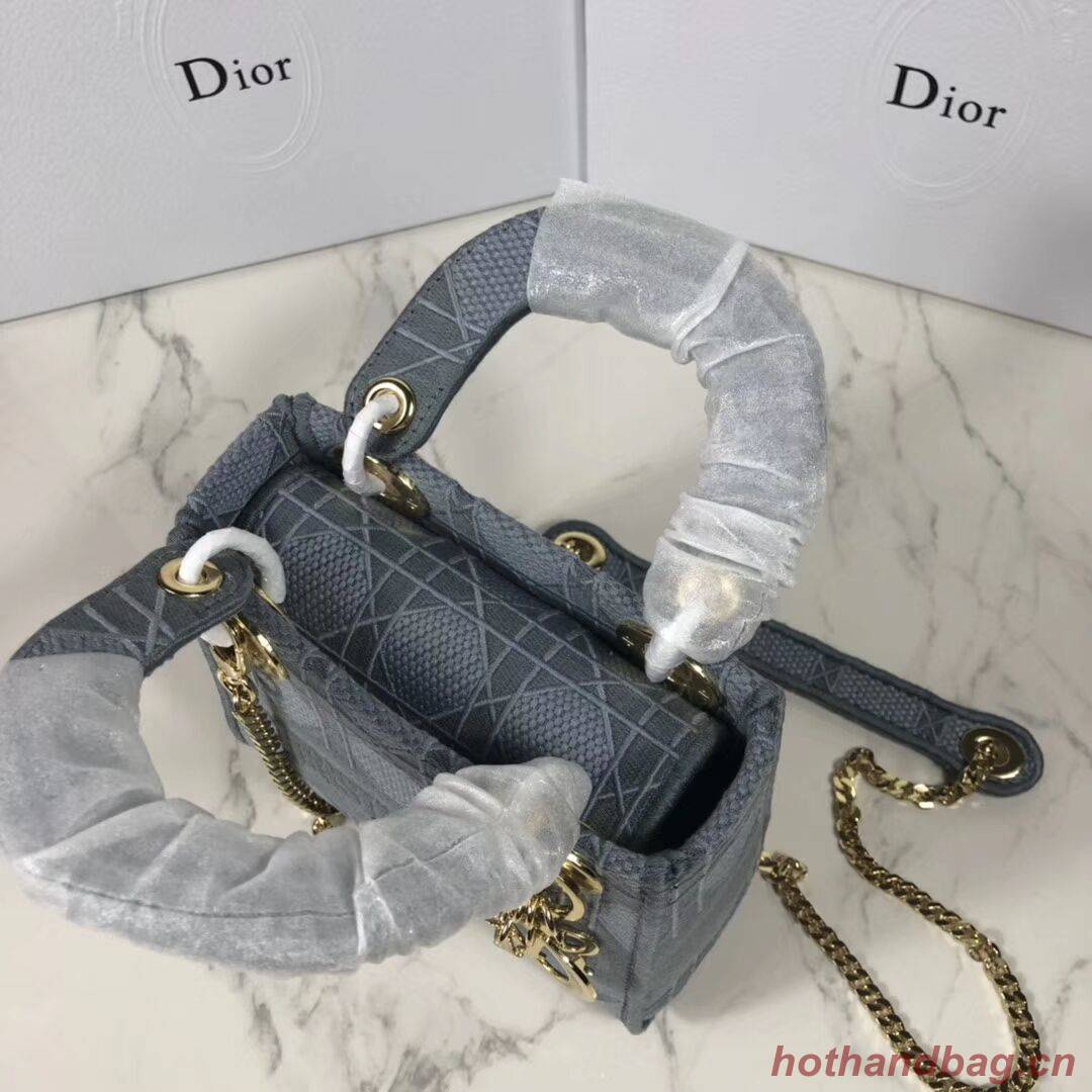 MINI LADY DIOR TOTE BAG IN EMBROIDERED CANVAS C4531 grey blue