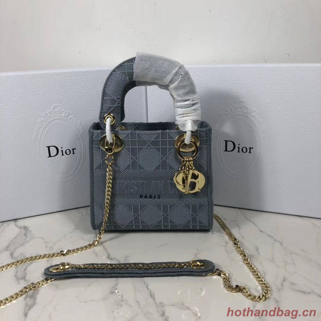 MINI LADY DIOR TOTE BAG IN EMBROIDERED CANVAS C4531 grey blue