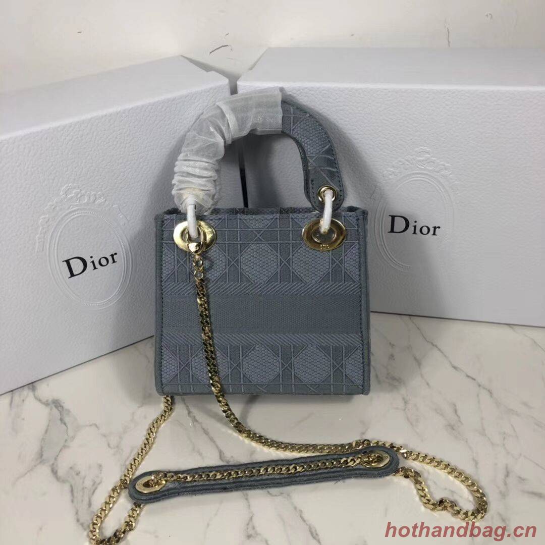 MINI LADY DIOR TOTE BAG IN EMBROIDERED CANVAS C4531 grey blue