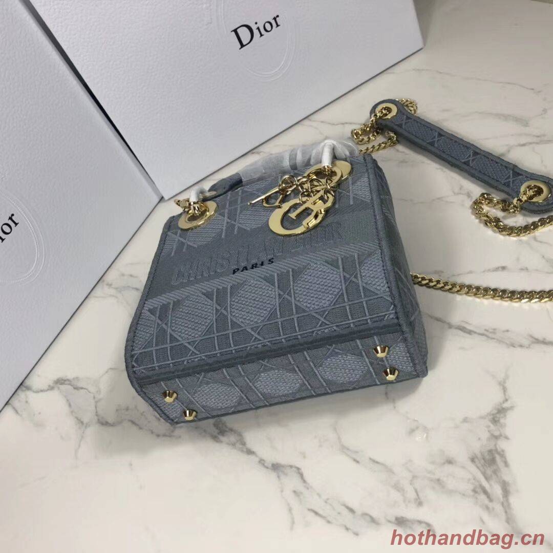 MINI LADY DIOR TOTE BAG IN EMBROIDERED CANVAS C4531 grey blue