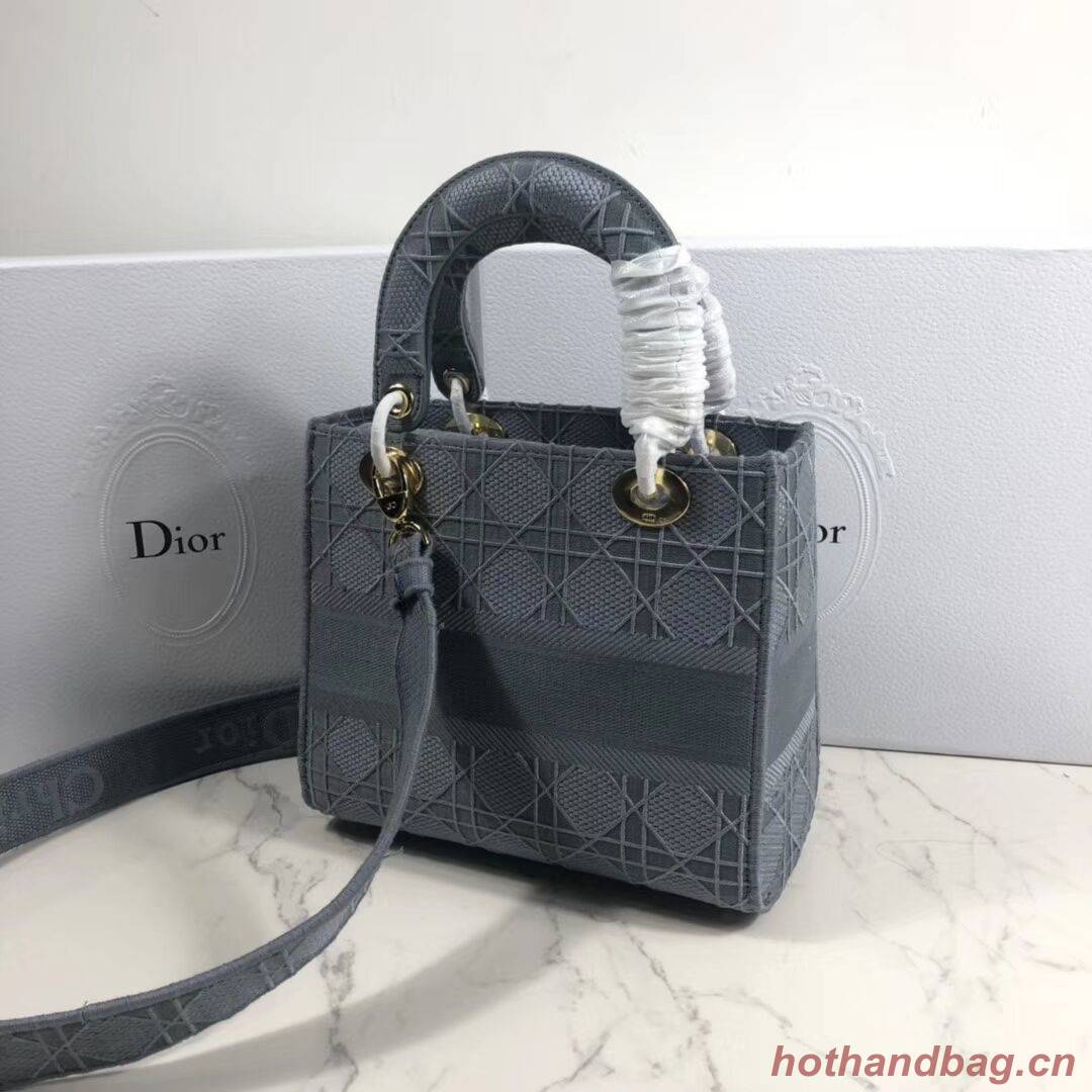 LADY DIOR TOTE BAG IN EMBROIDERED CANVAS C4532 grey blue