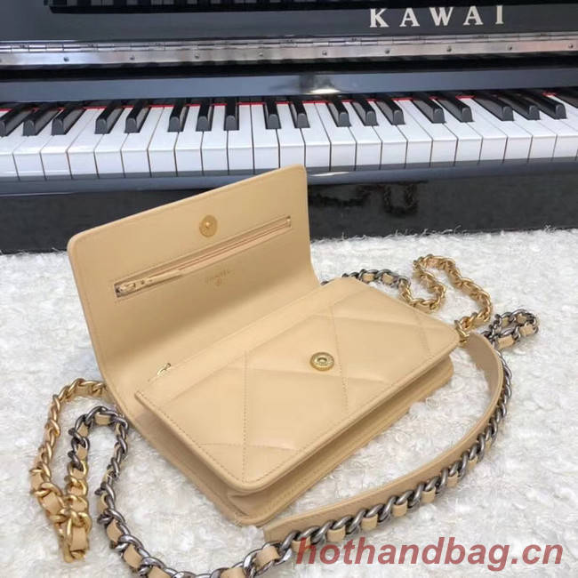 Chanel 19 Classic Sheepskin Leather Chain Wallet AP0957 apricot