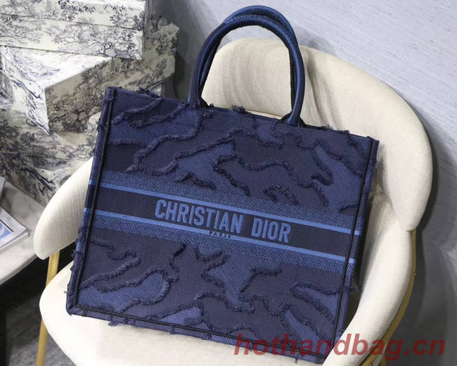 DIOR BLUE DIOR BOOK TOTE CAMOUFLAGE EMBROIDERED CANVAS BAG M1286