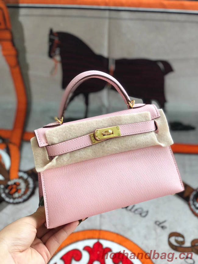 Hermes original mini Kelly chevre mysore K19CM pink&Gold Metal