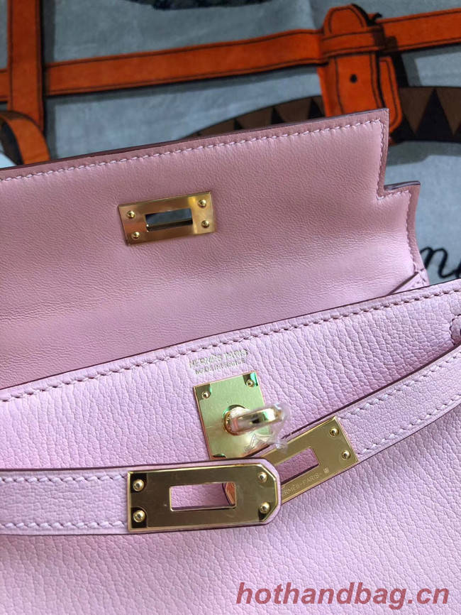 Hermes original mini Kelly chevre mysore K19CM pink&Gold Metal