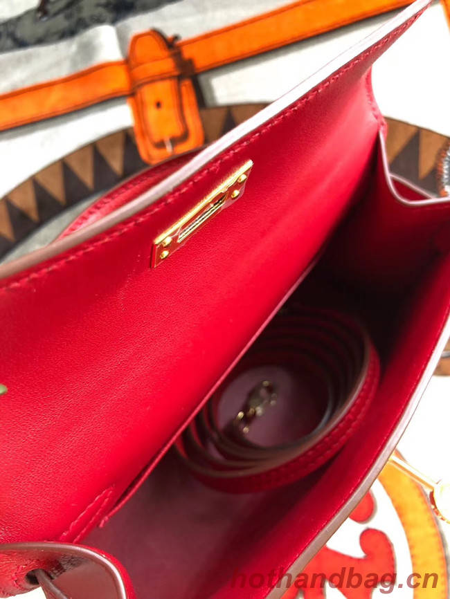 Hermes original mini Kelly chevre mysore K19CM red&Gold Metal