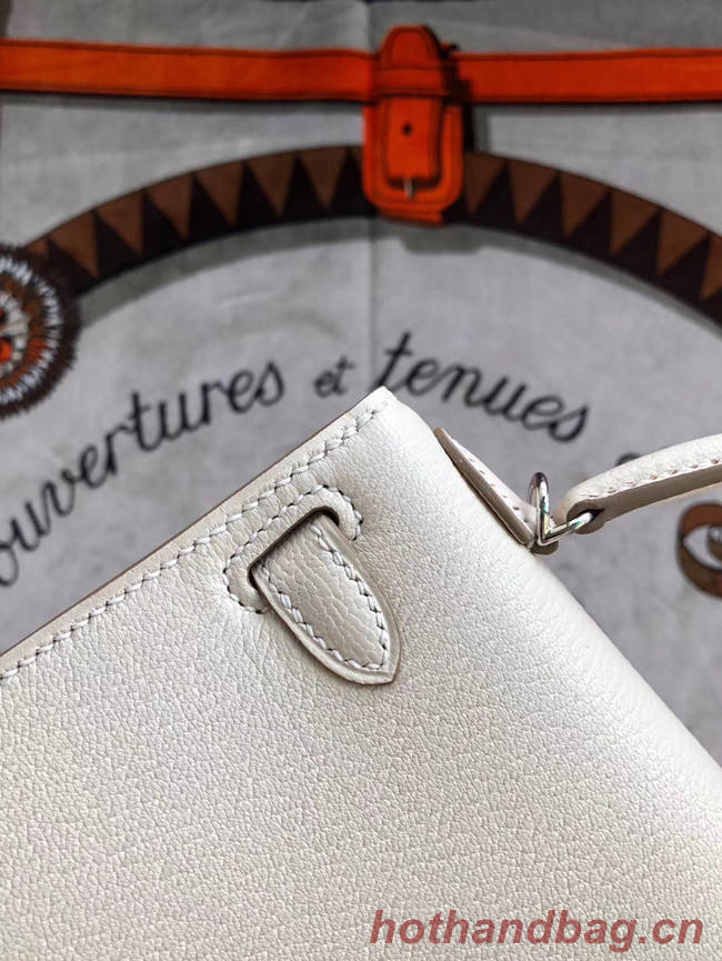 Hermes original mini Kelly chevre mysore K19CM white&silver Metal